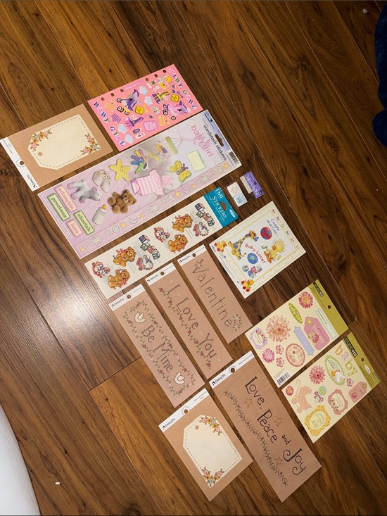 Vintage stickers Other - VTG Decorative Stickers - Pink, Brown, Cream Floral & baby girl Valentine Set